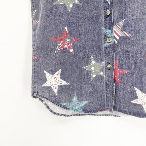 Vintage 90s Andrew's Blues Star Retro Chambray Button Up Tank Large - Picture 3 of 5